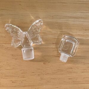 Butterfly and Square 2 vintage Clear Glass Bottle Stoppers or corks